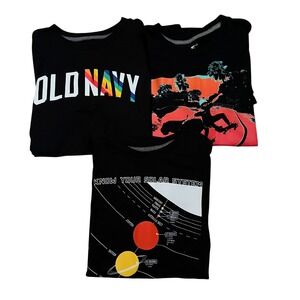 Old Navy Boys Black Graphic T-Shirt Bundle, Solar System, Skateboard, L (10-12)